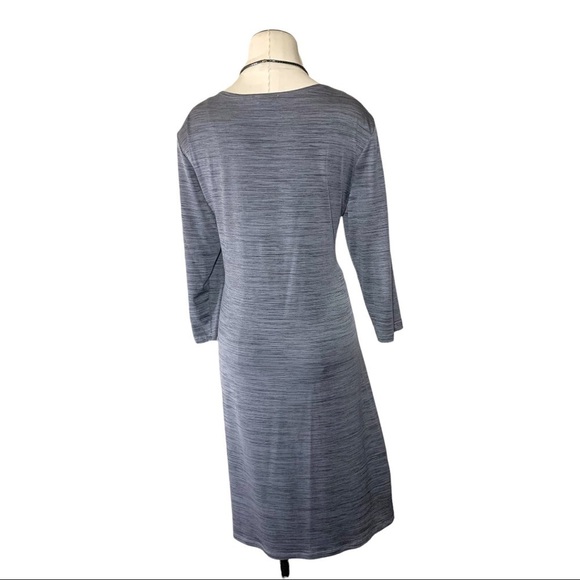 Notations Gray Midi Dress Rushed Faux Rap Deep V Neckline Sz XL P - Picture 3 of 11